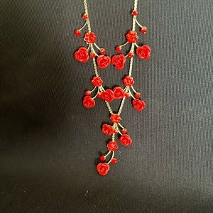 Swarovski crystal red rose necklace